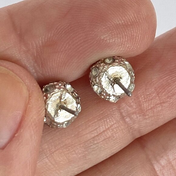 Crystal Rhinestones Disco Ball 8mm Pave Silver Tone Stud Pierced Earrings - Picture 5 of 7